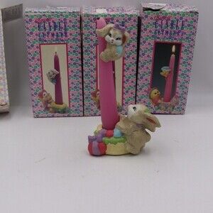 Vintage 90s Gift Co Easter Bunny & Chick Candle Holders Candle Climer set of 6